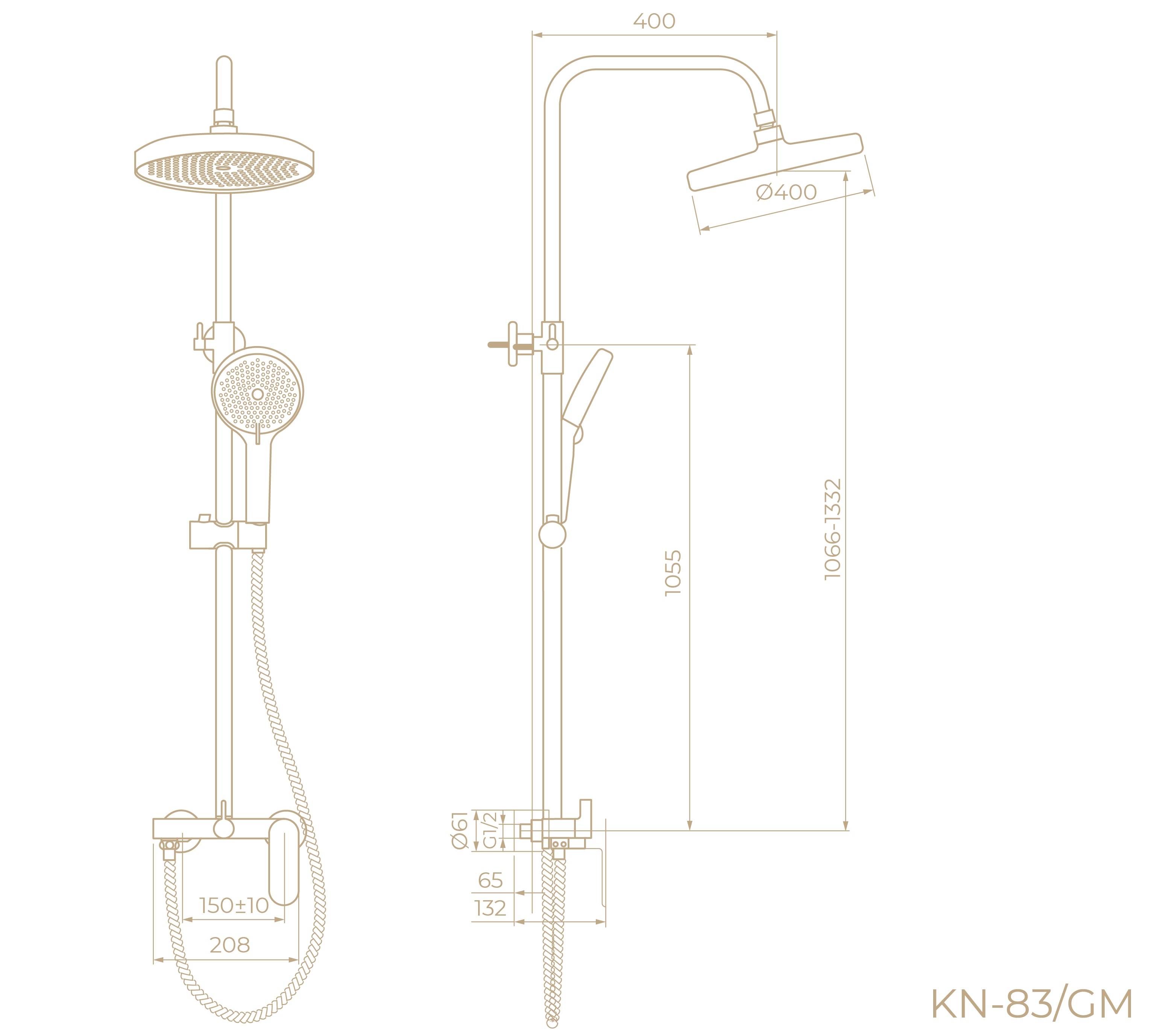 Душевая система с верхним тропическим душем KN-83/GM